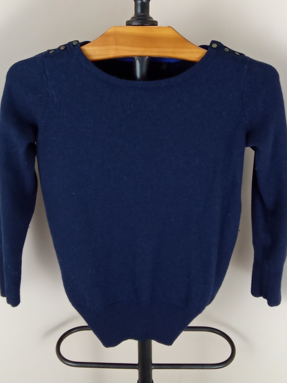 The Limited Navy Crewneck Sweater with Shoulder Buttons